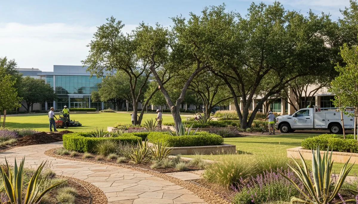 Landscaping crew providing lawn care services in Arlington, TX
